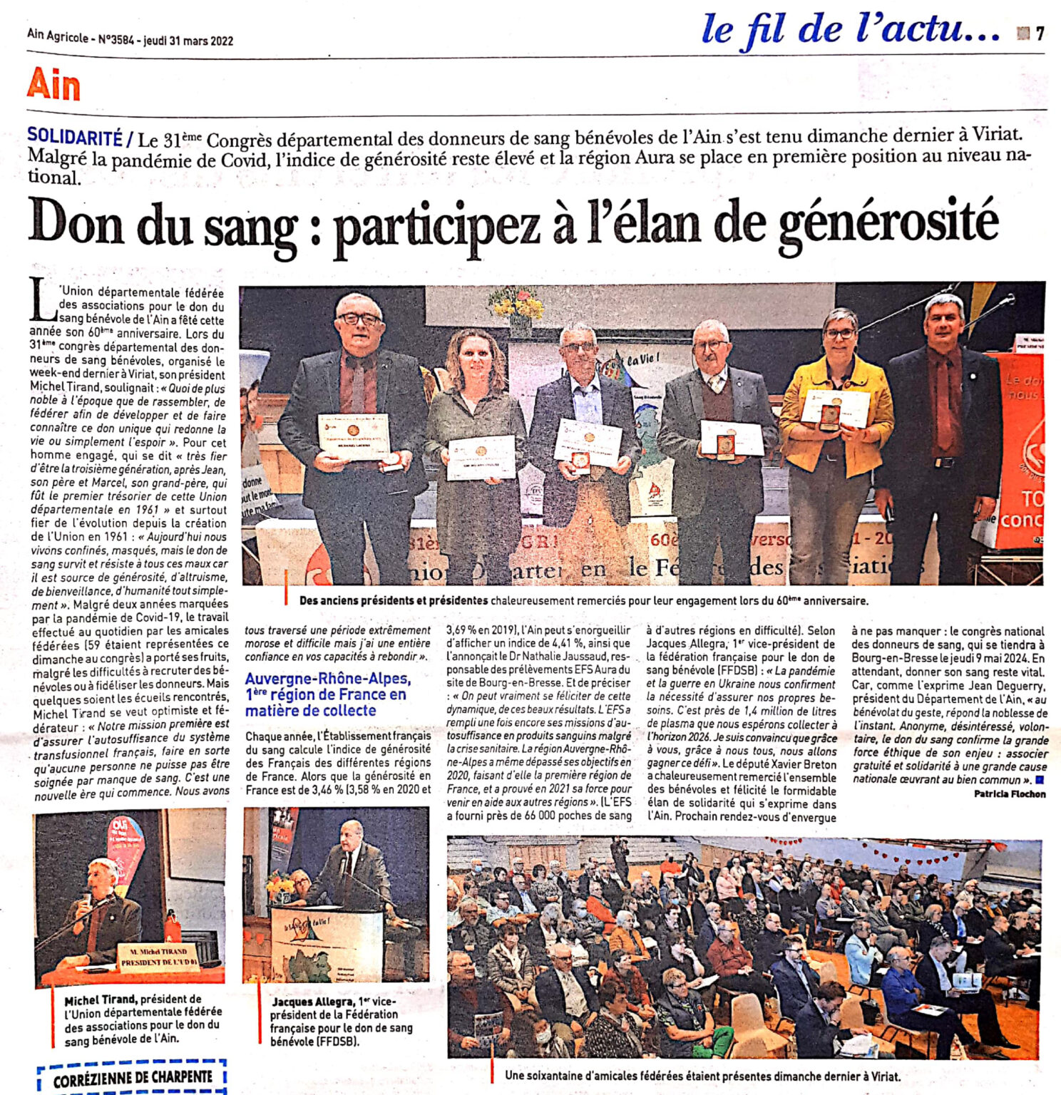 Article de presse 31ème congrés départemental de donneurs de sang